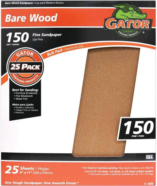 Gator 3274 Sanding Sheet, 11 in L, 9 in W, 150 Grit, Garnet Abrasive [SKU: ORG1831197]
