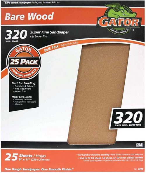 Gator 3314 Sanding Sheet, 11 in L, 9 in W, 320 Grit, Garnet Abrasive [SKU: ORG3180981]