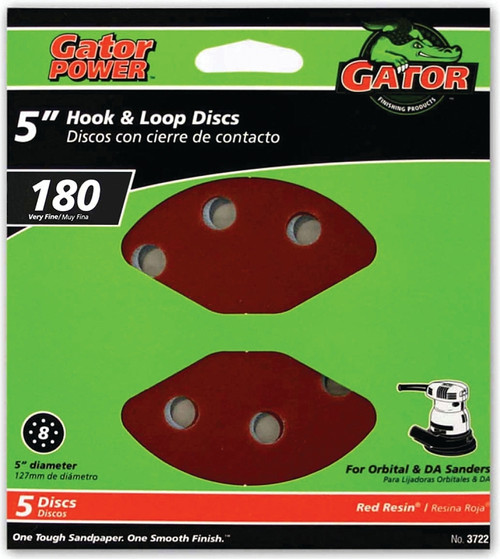 Gator 3722 Sanding Disc, 5 in Dia, 180 Grit, Very Fine, Aluminum Oxide Abrasive, Vented [SKU: ORG8092751]