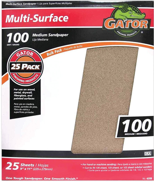 Gator 3264 Sanding Sheet, 11 in L, 9 in W, 100 Grit, Medium, Aluminum Oxide Abrasive [SKU: ORG4415683]
