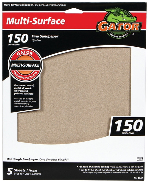 Gator 4442 Sanding Sheet, 11 in L, 9 in W, 150 Grit, Fine, Aluminum Oxide Abrasive [SKU: ORG9110487]