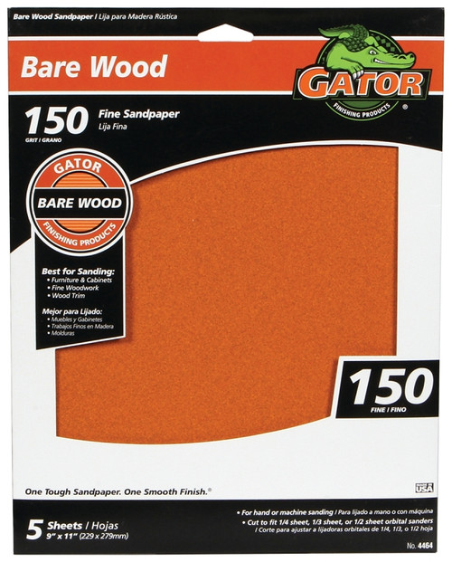 Gator 4464 Sanding Sheet, 11 in L, 9 in W, Fine, 150 Grit, Garnet Abrasive, Paper Backing [SKU: ORG5077045]
