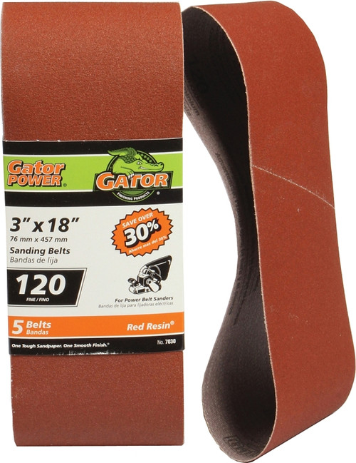 Gator 7030 Sanding Belt, 3 in W, 18 in L, 120 Grit, Fine, Aluminum Oxide Abrasive [SKU: ORG7025687]
