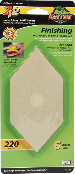 Gator Zip 7211 Refill Sheet, 6 in L, 3 in W, Extra Fine, 220 Grit, Aluminum Oxide Abrasive [SKU: ORG3387362]