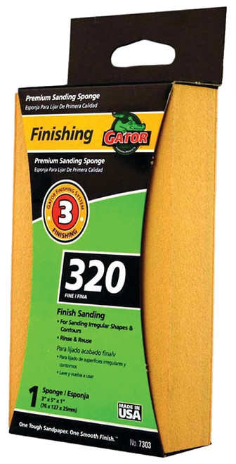 Gator 7303 Sanding Sponge, 5 in L, 3 in W, 320 Grit, Aluminum Oxide Abrasive [SKU: ORG0127126]