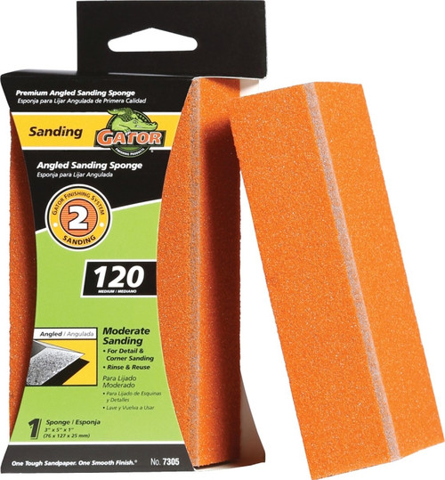 Gator 7305 Sanding Sponge, 5 in L, 3 in W, 120 Grit, Fine, Aluminum Oxide Abrasive [SKU: ORG1271253]