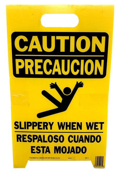 HY-KO PFS-11 Caution Wet Floor Sign, 12-1/4 in W, Yellow Background, CAUTION SLIPPERY WHEN WET, English and Spanish [SKU: ORG6718803]