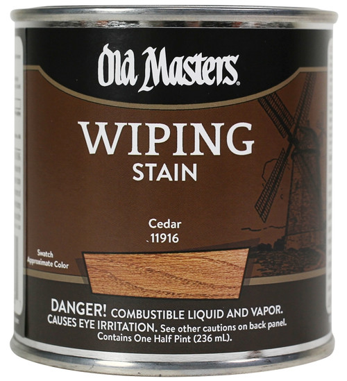 Old Masters 11916 Wiping Stain, Cedar, Liquid, 0.5 pt, Can [SKU: ORG3051281]