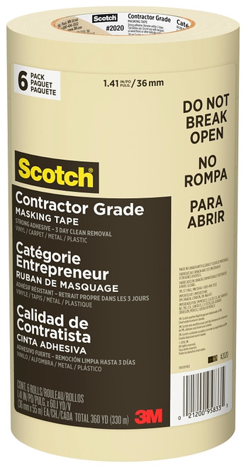 Scotch 2020-36A-CP Masking Tape, 60 yd L, 1.41 in W, Crepe Paper Backing, Beige [SKU: ORG7030745]