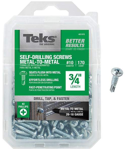 Teks 21372 Screw, #10 Thread, 3/4 in L, Coarse Thread, Pan Head, Phillips Drive, Self-Drilling, Self-Tapping Point, Zinc [SKU: ORG4818159]