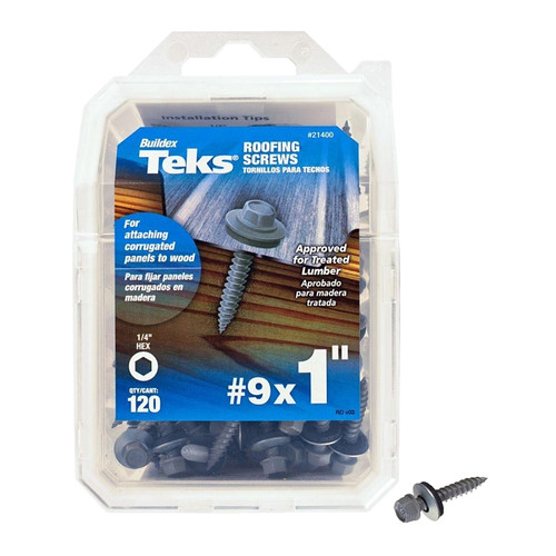 Teks 21400 Roofing Screw, #9 Thread, Fine Thread, Hex Drive, Sharp Point, Steel, Zinc [SKU: ORG3393238]