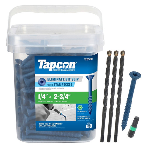 Buildex Tapcon 28585 Concrete Screw Anchor, 1/4 in Dia, 2-3/4 in L, Steel, Climaseal [SKU: ORG7227739]