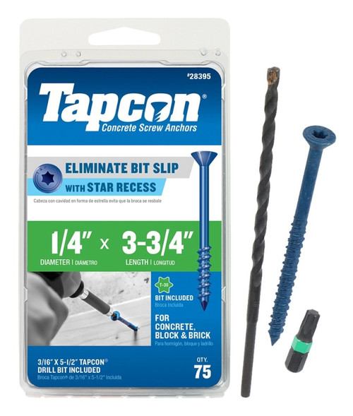 Buildex Tapcon 28395 Concrete Screw Anchor, 1/4 in Dia, 3-3/4 in L, Steel, Climaseal [SKU: ORG0652487]