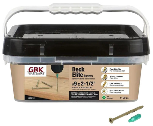 GRK Fasteners 29212 Deck Screw, #9 Thread, 2-1/2 in L, Coarse Thread, Bugle Head, Star Drive, Steel, Polymer, 1100 PK [SKU: ORG1364546]