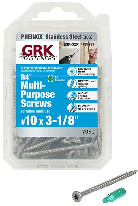 GRK Fasteners 61737 Framing and Decking Screw, #10 Thread, 3-1/8 in L, W-Cut Thread, Flat Head, Star Drive, 70 PK [SKU: ORG4899589]