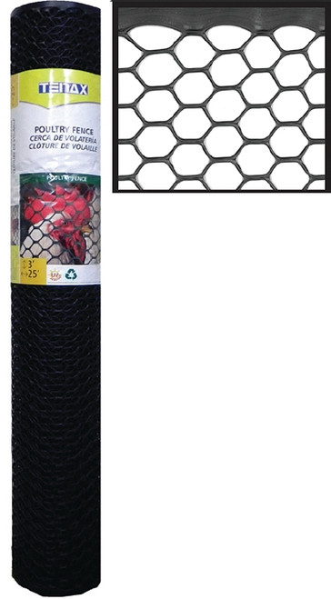 TENAX 206866 Poultry Fence, 25 ft L, 3 ft W, Hexagonal Mesh, 3/4 x 3/4 in Mesh, Plastic, Black [SKU: ORG6145635]
