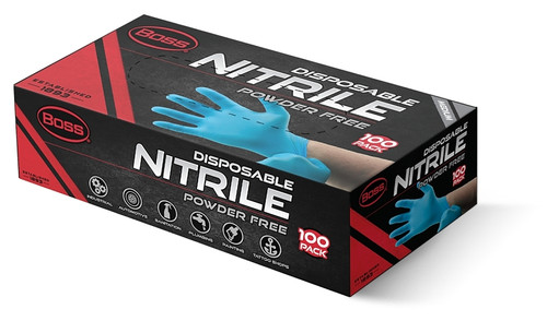 BOSS B21041-M Disposable Gloves, M, Nitrile, Powder-Free, Blue [SKU: ORG0592493]