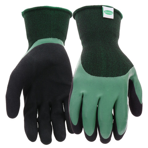 Scotts SC30602/XL Dipped Gloves, Men's, XL, Elastic Knit Wrist Cuff, Rubber Latex Coating, Black/Green [SKU: ORG5916366]