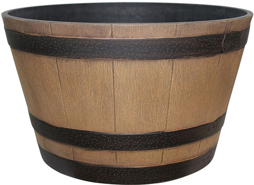 Southern Patio HDR-055471 Planter, 22.24 in W, 22.24 in D, Round, Whiskey Barrel Design, Resin, Natural Oak [SKU: ORG8248973]