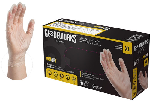 GLOVEPLUS IVPF48100 Disposable Gloves, XL, 235 mm L, Vinyl, Clear, Powder-Free [SKU: ORG3882875]