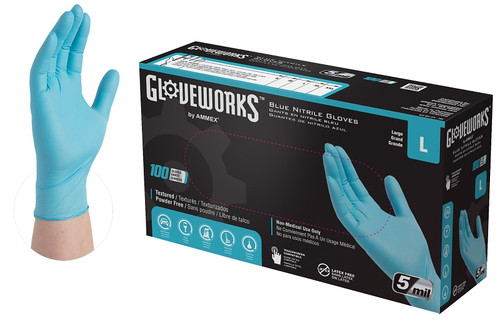GLOVEWORKS INPF46100 Non-Sterile Disposable Gloves, L, Nitrile, Powder-Free, Blue, 9-1/2 in L [SKU: ORG3135498]