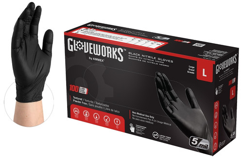 GLOVEPLUS GPNB46100 Non-Sterile Gloves, L, Nitrile, Powder-Free, Black, 13.86 in L [SKU: ORG3762549]