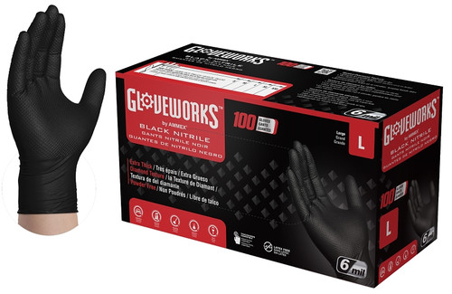 GLOVEWORKS GWBN46100 Heavy-Duty Disposable Gloves, L, Nitrile, Powder-Free, Black, 9-1/2 in L [SKU: ORG7398985]