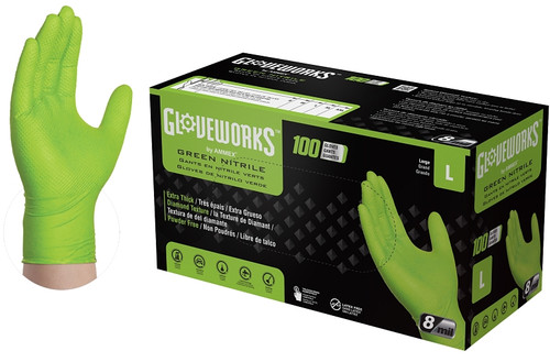 GLOVEWORKS GWGN46100 Heavy-Duty Disposable Gloves, L, Nitrile, Powder-Free, Green, 9-1/2 in L [SKU: ORG0021543]
