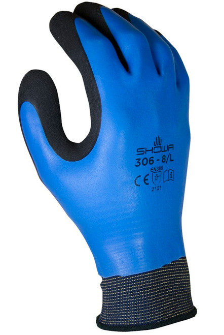 SHOWA 306XL-09.RT Gloves, XL, Elastic Cuff, Latex Coating, Black/Blue [SKU: ORG1047075]
