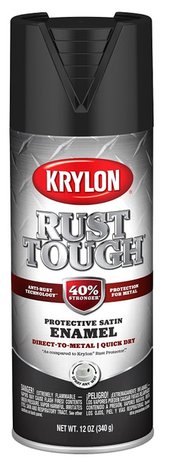 Krylon Rust Tough K09269008 Enamel, Satin, Black, 12 oz, Can [SKU: ORG2858256]