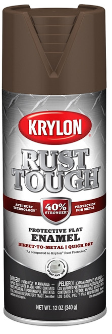 Krylon Rust Tough K09270008 Enamel, Flat, Leather Brown, 12 oz, Can [SKU: ORG2858223]