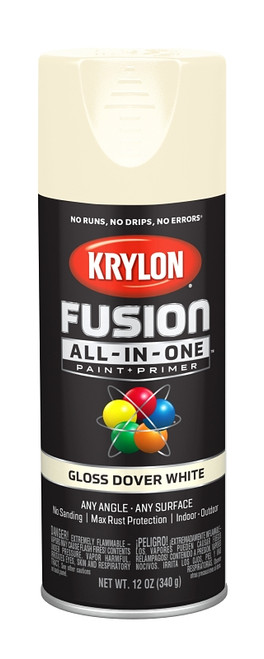 Krylon Fusion K02706007 Primer and Spray Paint, Gloss, Dover White, 12 oz, Aerosol Can [SKU: ORG2809143]