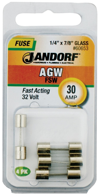 Jandorf 60653 Fast Acting Fuse, 30 A, 32 V, 10 kA Interrupt, Glass Body [SKU: ORG3398146]