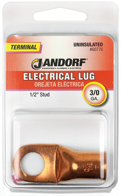 Jandorf 60776 Electrical Lug, 3/0 AWG Wire, 1/2 in Stud, Copper Contact, Brown [SKU: ORG3399300]