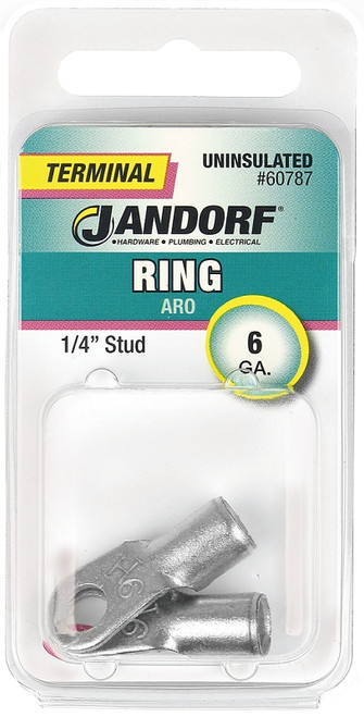 Jandorf 60787 Ring Terminal, 6 AWG Wire, 1/4 in Stud, Copper Contact [SKU: ORG3399680]