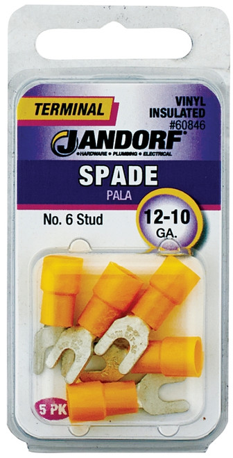 Jandorf 60846 Spade Terminal, 600 V, 12 to 10 AWG Wire, #6 Stud, Vinyl Insulation, Copper Contact, Yellow [SKU: ORG3400421]