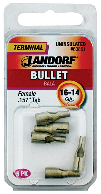 Jandorf 60851 Bullet Terminal, 600 V, 16 to 14 AWG Wire, Copper Contact [SKU: ORG3400488]