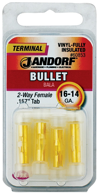 Jandorf 60853 Bullet Adapter, 600 V, 16 to 14 AWG Wire, Vinyl Insulation, Copper Contact, Yellow [SKU: ORG3400504]