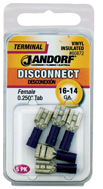 Jandorf 60872 Disconnect Terminal, 16 to 14 AWG Wire, Vinyl Insulation, Copper Contact, Blue [SKU: ORG3400702]