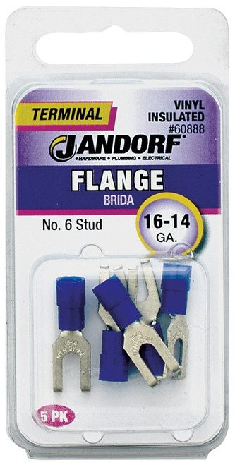 Jandorf 60888 Spade Terminal, 16 to 14 AWG Wire, #6 Stud, Vinyl Insulation, Copper Contact, Blue [SKU: ORG3400868]