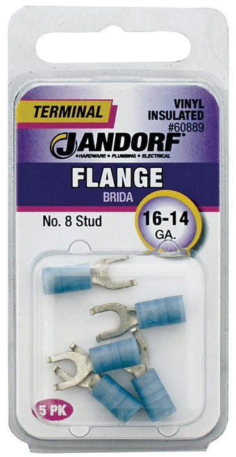 Jandorf 60889 Spade Terminal, 16 to 14 AWG Wire, #8 Stud, Vinyl Insulation, Copper Contact, Blue [SKU: ORG3400876]