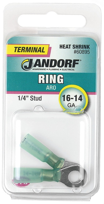 Jandorf 60895 Ring Terminal, 16 to 14 AWG Wire, 1/4 in Stud, Green [SKU: ORG3400942]