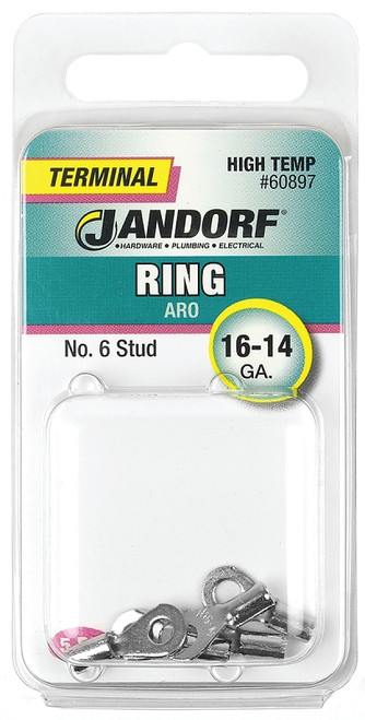 Jandorf 60897 Ring Terminal, 16 to 14 AWG Wire, #6 Stud [SKU: ORG3400975]