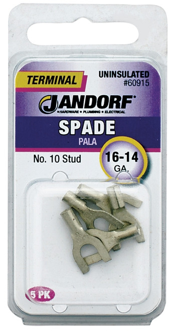 Jandorf 60915 Spade Terminal, 600 V, 16 to 14 AWG Wire, #10 Stud, Copper Contact [SKU: ORG3401205]