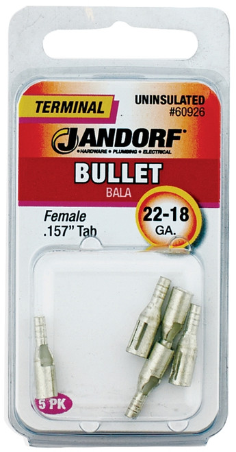 Jandorf 60926 Bullet Terminal, 600 V, 22 to 18 AWG Wire, Copper Contact [SKU: ORG3401320]