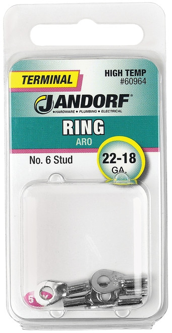 Jandorf 60964 Ring Terminal, 22 to 18 AWG Wire, #6 Stud, Copper Contact [SKU: ORG3401759]