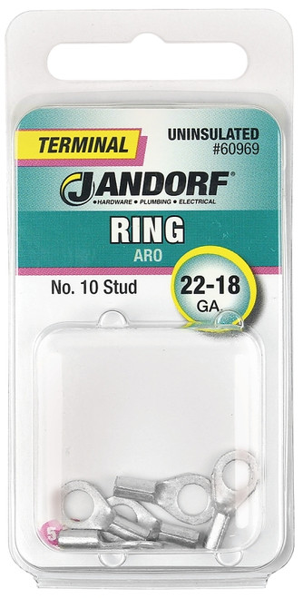 Jandorf 60969 Ring Terminal, 22 to 18 AWG Wire, #10 Stud, Copper Contact [SKU: ORG3401825]