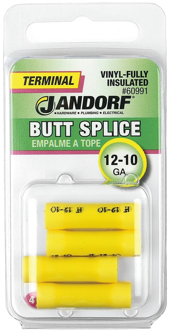 Jandorf 60991 Butt Splice Connector, 12 to 10 AWG Wire, Vinyl Insulation, Yellow [SKU: ORG3402062]