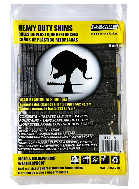 EZ SHIM ETC-1 Shim, 7.9 in L, 1.19 in W, 0.06 to 0.33 in Thick, Plastic, Black [SKU: ORG4651154]