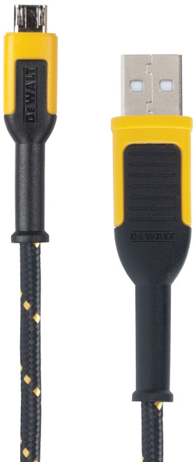 DeWALT 131 1322 DW2 Charger Cable, USB, USB-A, Kevlar Fiber Sheath, Black/Yellow Sheath, 6 ft L [SKU: ORG1386085]
